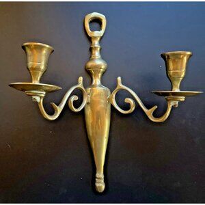 Vintage Retro Antique Style Brass 2 Arm Wall Sconce Candle Holder Aged Patina